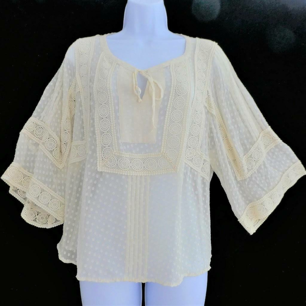 Anthropologie meadow rue ivory Swiss dots blouse